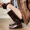 Cowhide version~ Square head thick heel high boots women's autumn and winter polished thick sole thick leg thin wide tube long boots