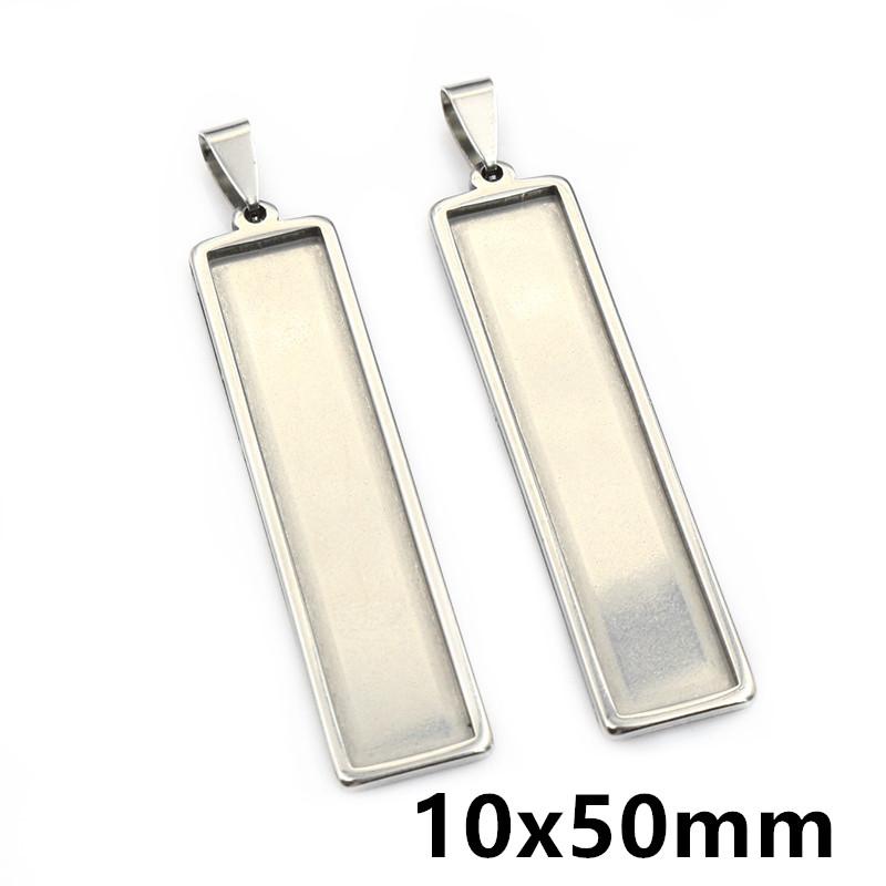 5pcs Stainless Steel 10x25mm 10x50mm Inner Size Rectangle Square Pendant Cabochon Blank Base Setting Tray for DIY Jewelry Making