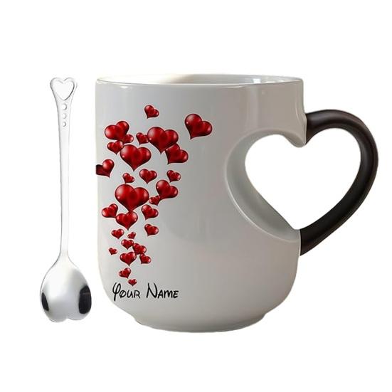 Heart-Shaped Color Changing Mug Double-Sided Vibrant Printing Ceramic Cup Heat Sensitive Coffee Cup Fun Novelty Gift for Valentine's Day And Christmas