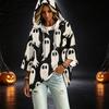 Women's Fashionable Three-Quarter-Sleeve Halloween-Printed Hooded Pullover