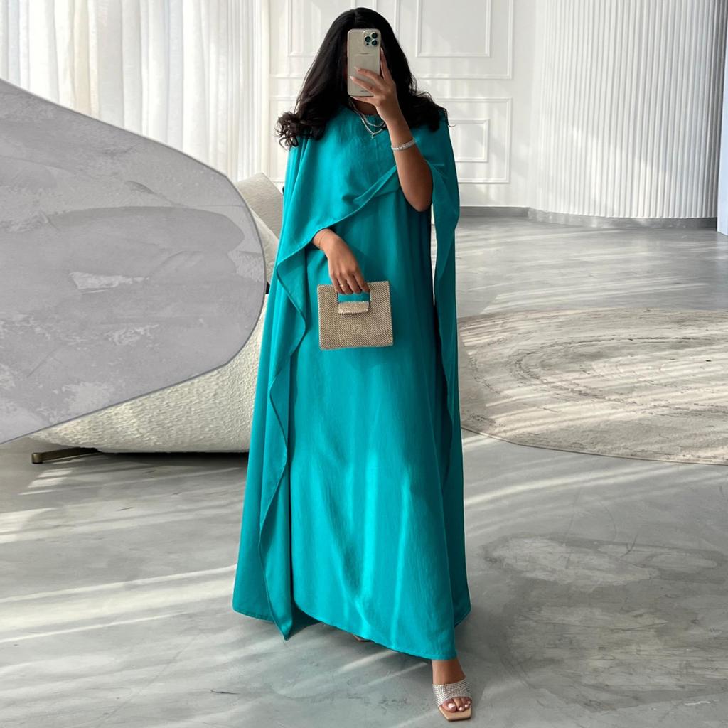 Satin Moderne Mode Abaya: MQ108 Langes Bescheidenes Kleid mit Überweiten Ärmeln