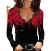 Women's 2023 Autumn/Winter V-Neck Floral Long-Sleeve T-Shirt