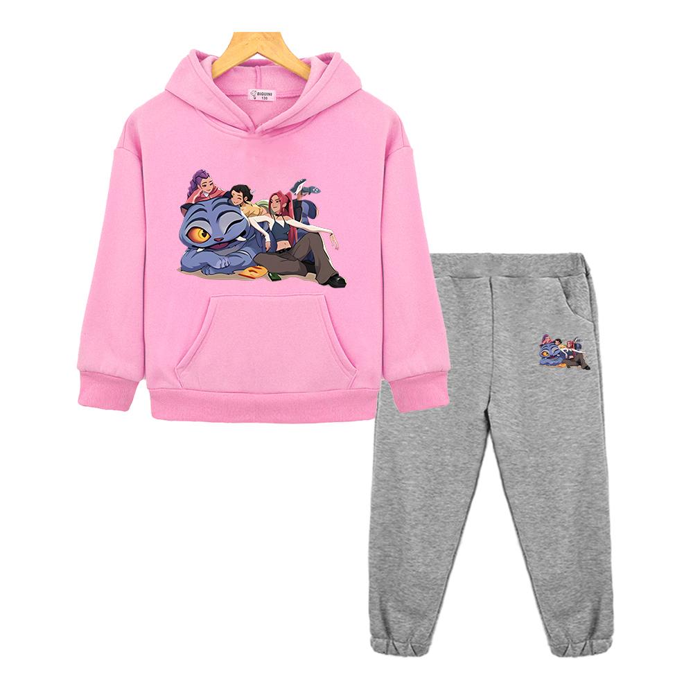 Kpop Dämonenjäger Druck 2-teilig Pullover+Hose Jungen Mädchen Kapuzen-Sportsets Hoodie Fleece Sweatshirt Jacke Kinder Boutique Kleidung