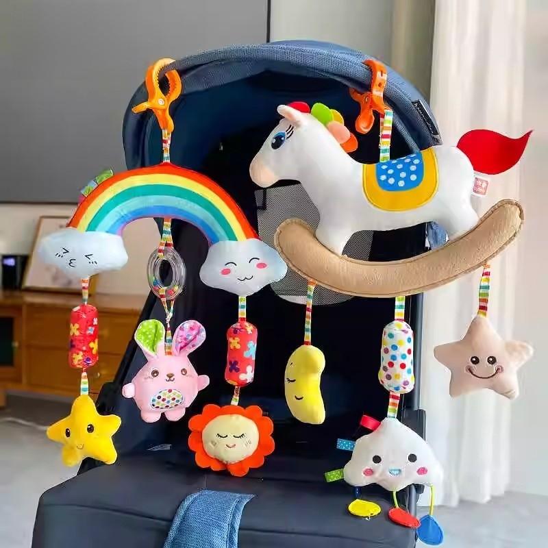 Giocattolo Morbido da Dentizione in Peluche con Sonaglio Morbido per Seggiolino Auto e Comfort del Sonno