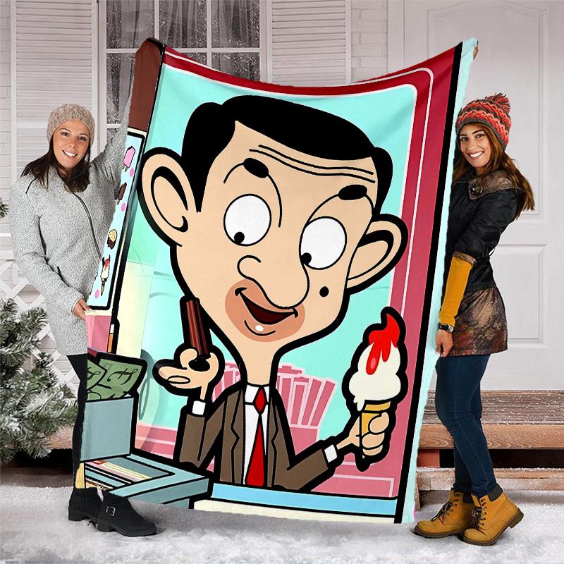 1pc Mr Bean1 Theme Blanket - Digital Print, Polyester, Cozy for All Seasons, Perfect for Outdoor, Camping, and Travel