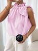 Trendy Casual Striped Ruffled High Neck Tie-Up T-Shirt Top