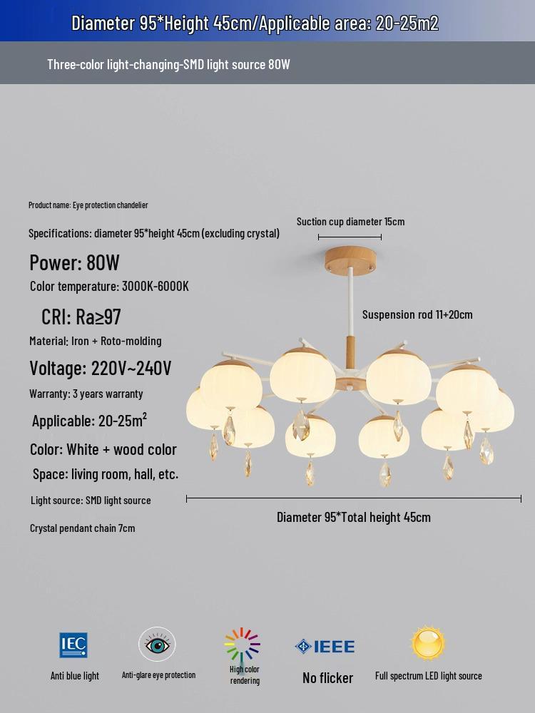 Nordic Modern LED Wood Chandelier – Japanese Style, Eye-Friendly Bird Design for Living Rooms and Restaurants