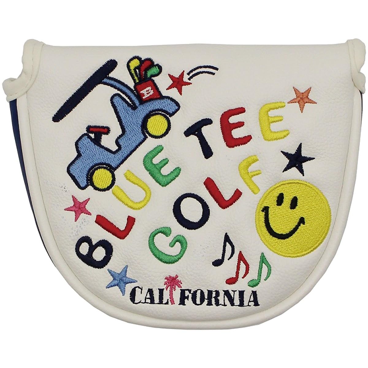 

New Model BLUE TEE GOLF California [Smile & Cart] Mallet Putter Cover (White)