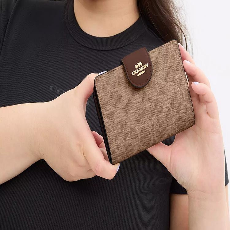 New COACH SignatureCanvas High Quality Leather Wallet Medium Size Women's Tan & Brown CW786-IMXHE