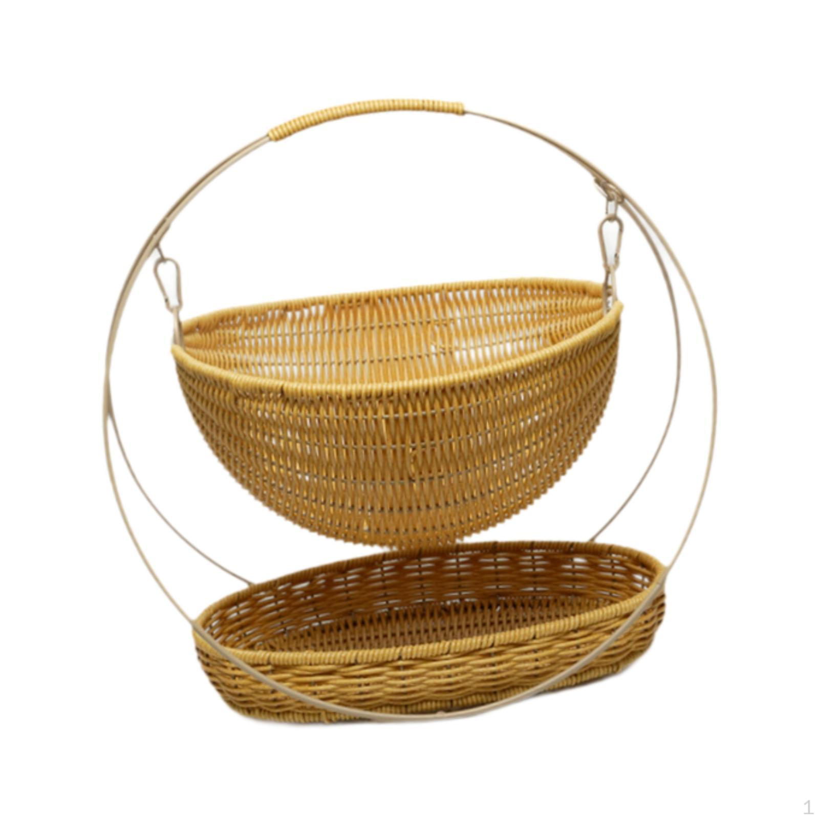 

2-х уровневая корзина для хранения фруктов, двухслойная, многоразовая, с плетеной ручкой beige small