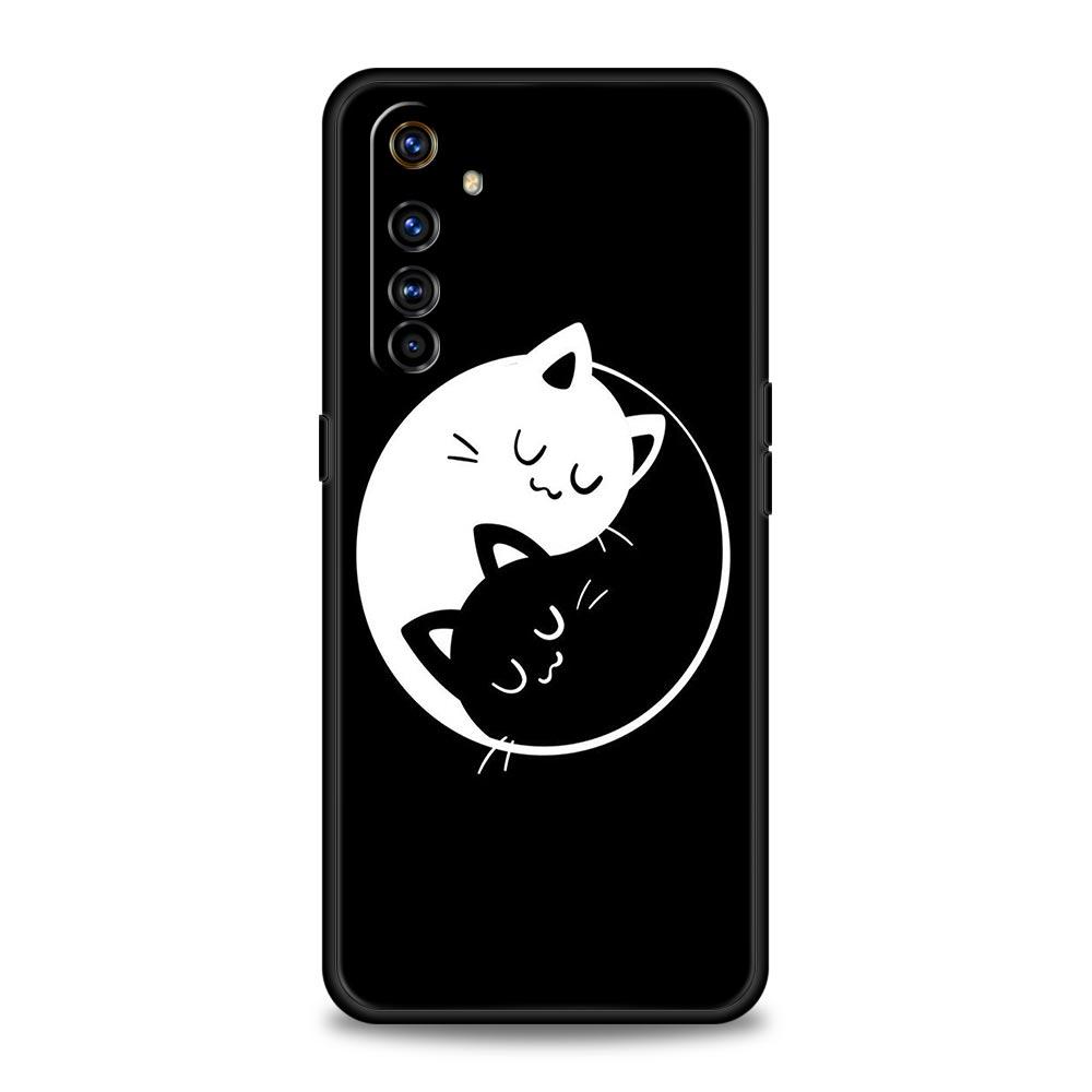 Cartoon Cat Phone Case For Realme 12 11 10 6 7 9 Pro Plus 8 5G C35 8i 9i GT2 GT3 GT5 GT Neo 2 3 5 Black Cover Soft Shell