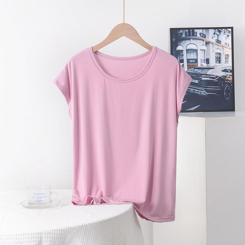 Summer Top for Moms Solid Color Ladies' Loose Fit Modal T-Shirt Plus Size Round Neck Short Sleeve T-shirt