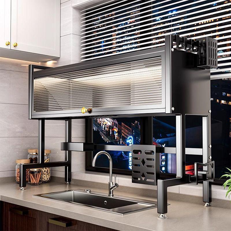 Multifunctional Kitchen Sink Organizer: Dustproof Dish and Cupboard Rack for Countertop Storage.