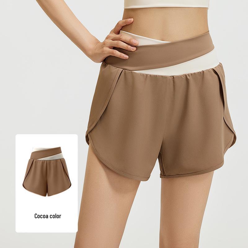 Women's High-Waist Quick-Dry Colorblock Yoga Shorts with Side Pockets