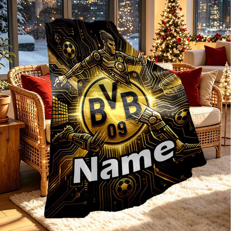 Personalisierte Borussia Dortmund Bvb Decke mit individuellem Namen, Heimdekoration, Schlafzimmer, Sofa, Camping, Couch, Geschenke für Geburtstag Weihnachten