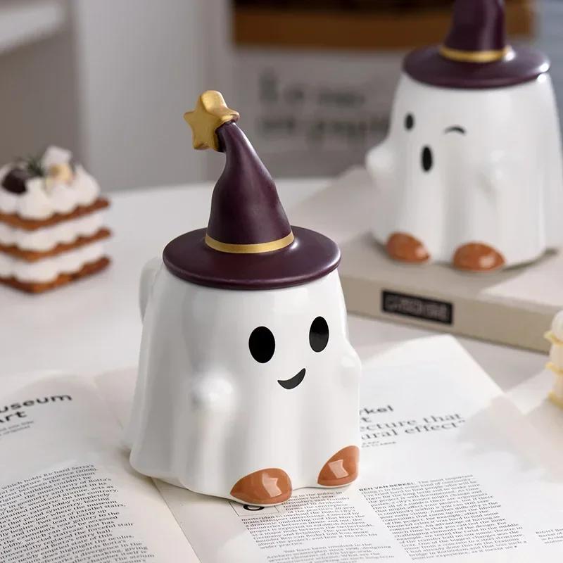 320ml Cute Halloween Ghost Shape Mug Japanese Cartoon Kawaii Elf Ceramic Mug Creative Home Kitchen Drinking Utensils