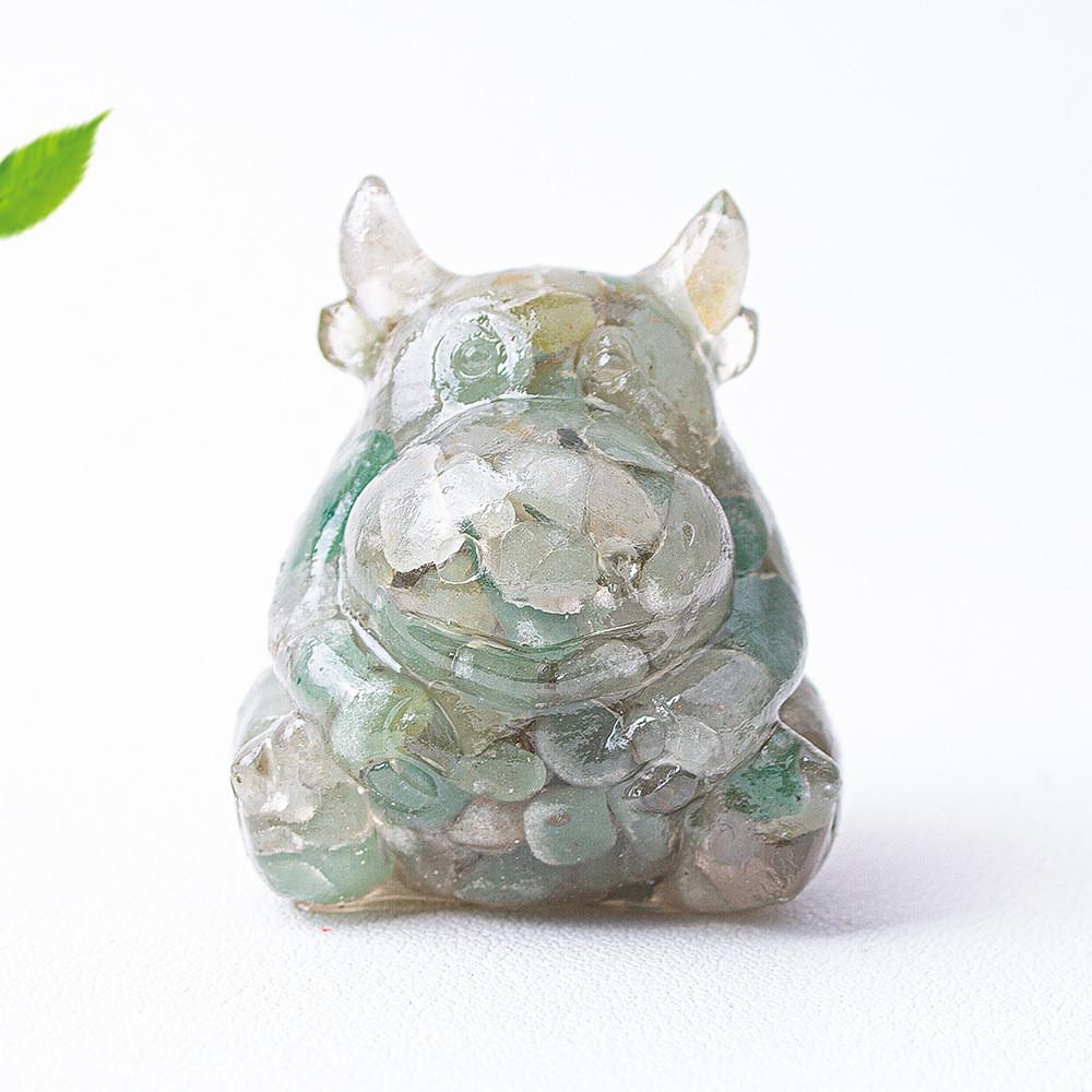 Resin Crystal Cow Figurine With Lucky Fortune For Office Desk Decor Gift For Teens And Adults
