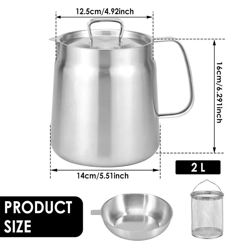 2.0L Stainless Steel Oil Filter Pot with Mesh Large Capacity Household Fryer Oil Storage Tank Residue Separation Tool