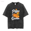 NEUES LIMITIERTES Damen Pizza Queen Girl Liebt Lustiges T-Shirt Größe S 3XL vintage gewaschen vielseitig Streetwear Designer Kleidung Mode