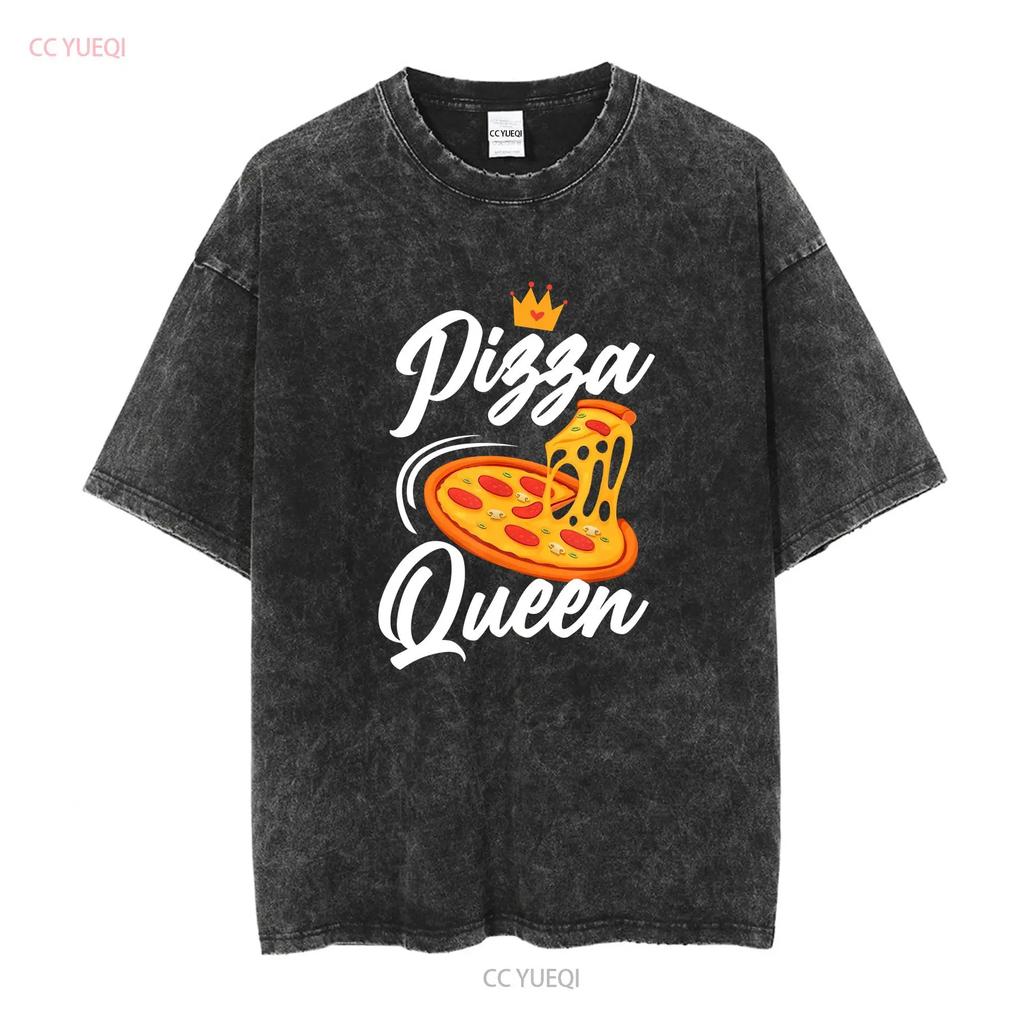 NEUES LIMITIERTES Damen Pizza Queen Girl Liebt Lustiges T-Shirt Größe S 3XL vintage gewaschen vielseitig Streetwear Designer Kleidung Mode