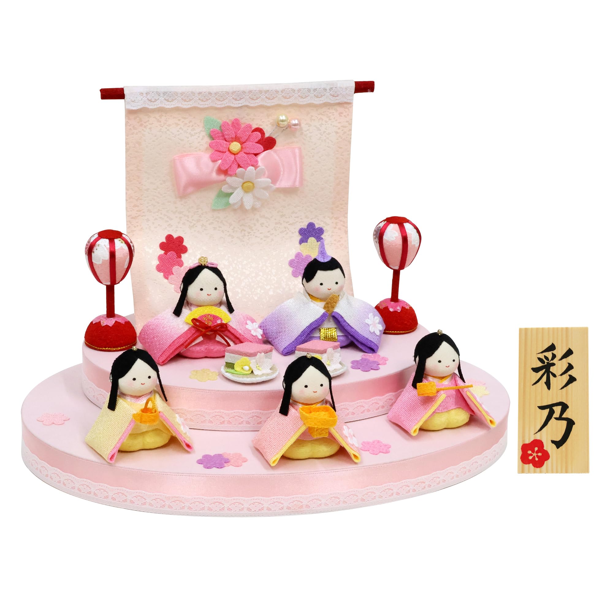 

Osaka Choseido Hina Wooden Tag Included Chirimen Hina Dolls Small Flower Dolls, Compact, Personalized, (Sent Separately), (5 Dolls)