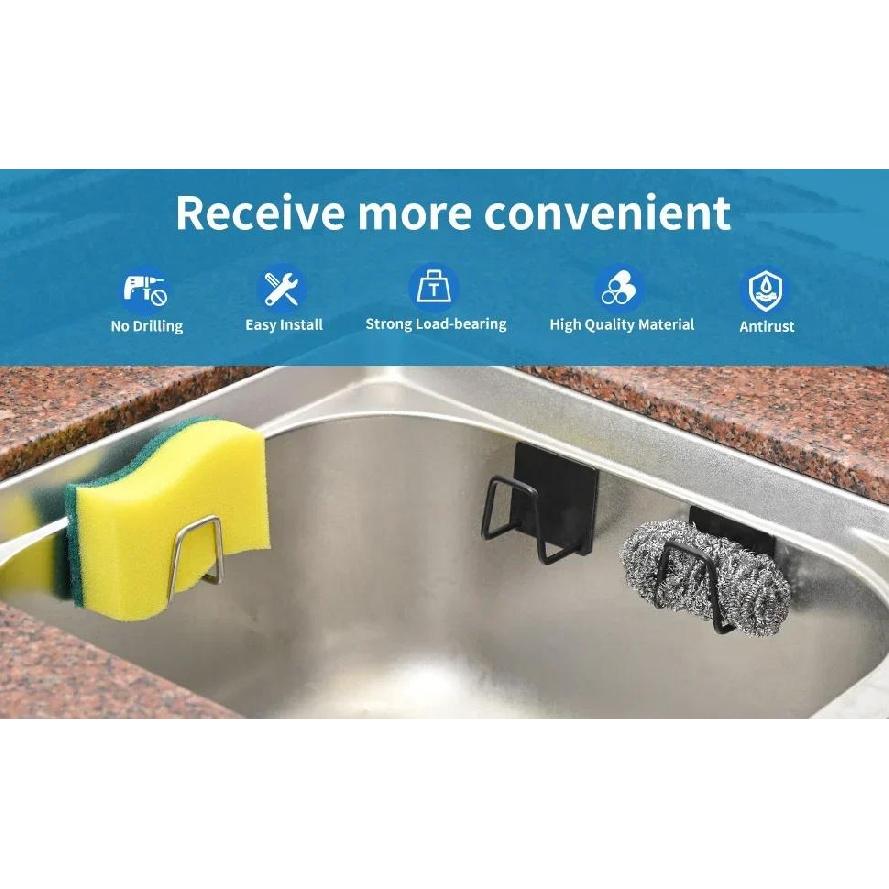 Metal Self Adhesive Hook Sink Sponge Storage Holder Kitchen Holder Stainless Steel Sink Lid Dish Rack Kitchen Wire Rag Organizer Cup Holders 5