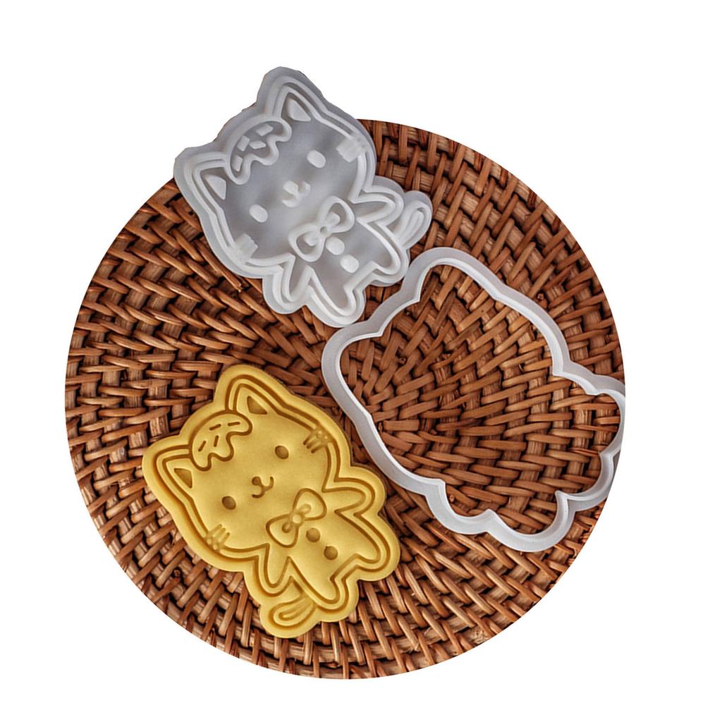 Christmas Cat Cookie Cutters Set Cartoon Pressable Biscuits Mold Plastic Cookie Stamps DIY Baking Tool Easy to Clean