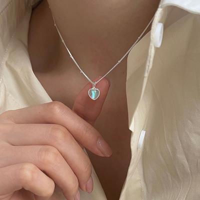 43cm 925 Sterling Silver Necklace Heart Moonstone Pendant Necklace Original for Women Fine Jewelry Trend Choker Charms