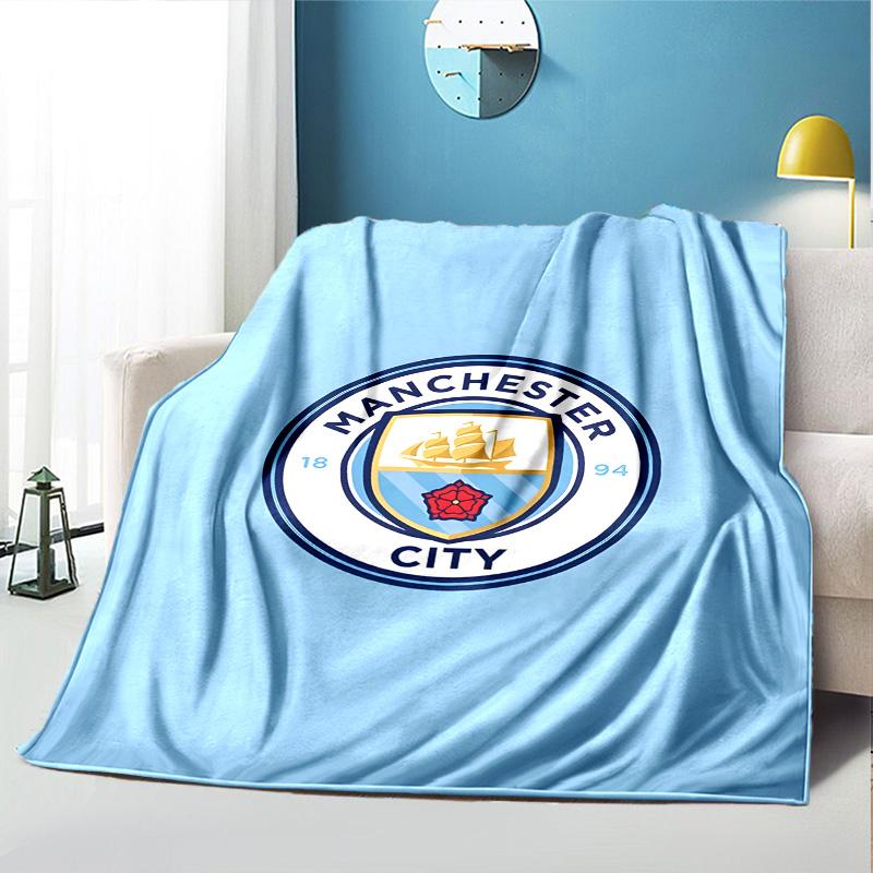 Manchester City FC Pattern Blanket for Home Decoration, Bed, Sofa, Car Travel, Camping, Suitable for All Seasons, Birthday Christmas Gift