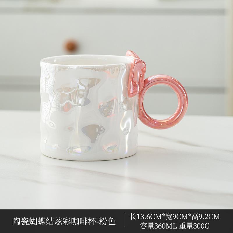 

Cartoon Bow Water Cup Shining Ribbon Handle Coffee Mug Milk Mug Girl s Gift Afternoon Tea Accessories Mugs Coffee Cups 360ML