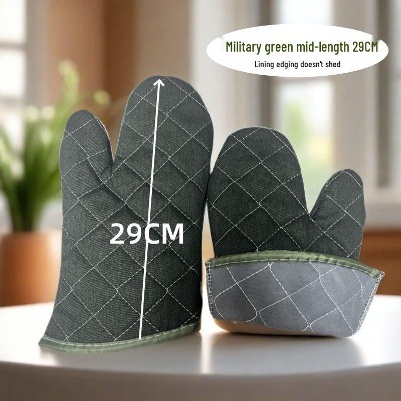 Military Green Heat-Resistant Canvas Gloves for Ovens, Microwaves, Steamers, and Baking.