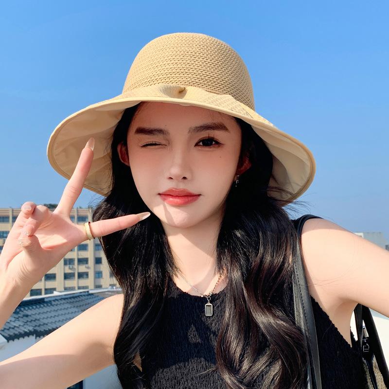 

Bow hat women spring fashion bucket hat sunscreen visor summer travel seaside sun hat One Size