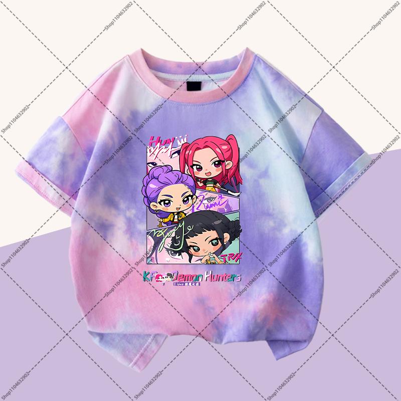 KPop Demon Hunters Boys Girls Fashion T-shirts Kids Cute Clothes Cartoon Anime Graphic Print Children Short Sleeves Party Gifts