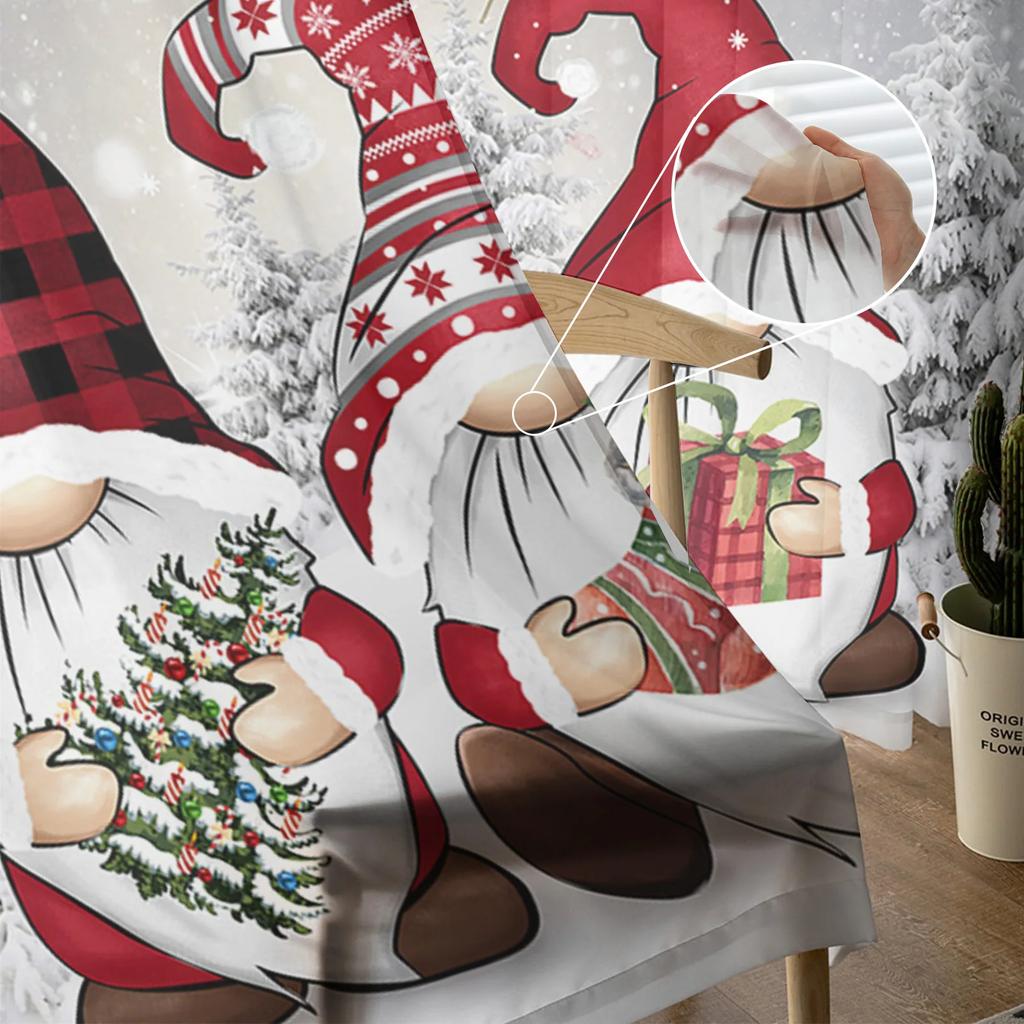 Weihnachten Winter Schneeszene Wichtel Grau Transparente Vorhänge zur Wohnzimmerdekoration Fenstervorhänge Küche Tüll Voile Vorhänge