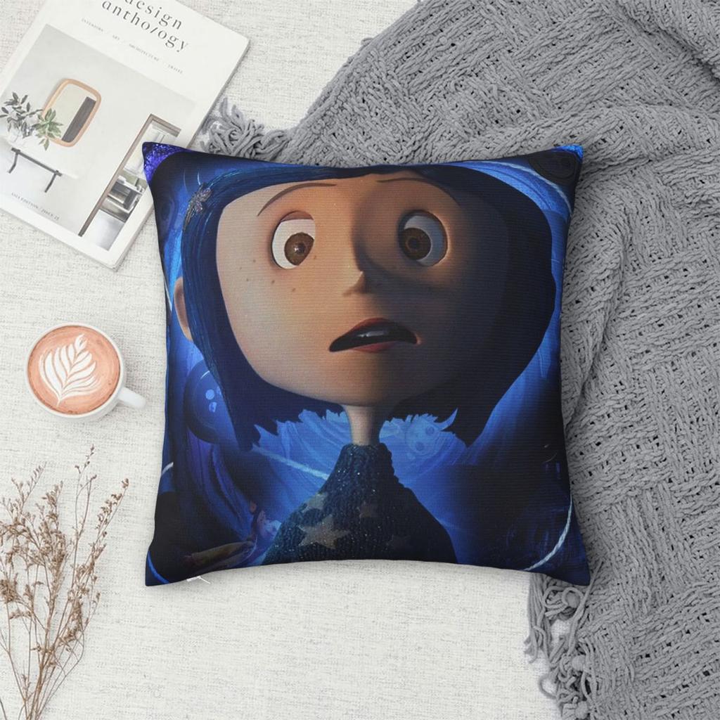 Coraline Secret Square Pillow Case Cushions For Sofa Fantasy Movie Horror Girl Vintage Cushion Covers