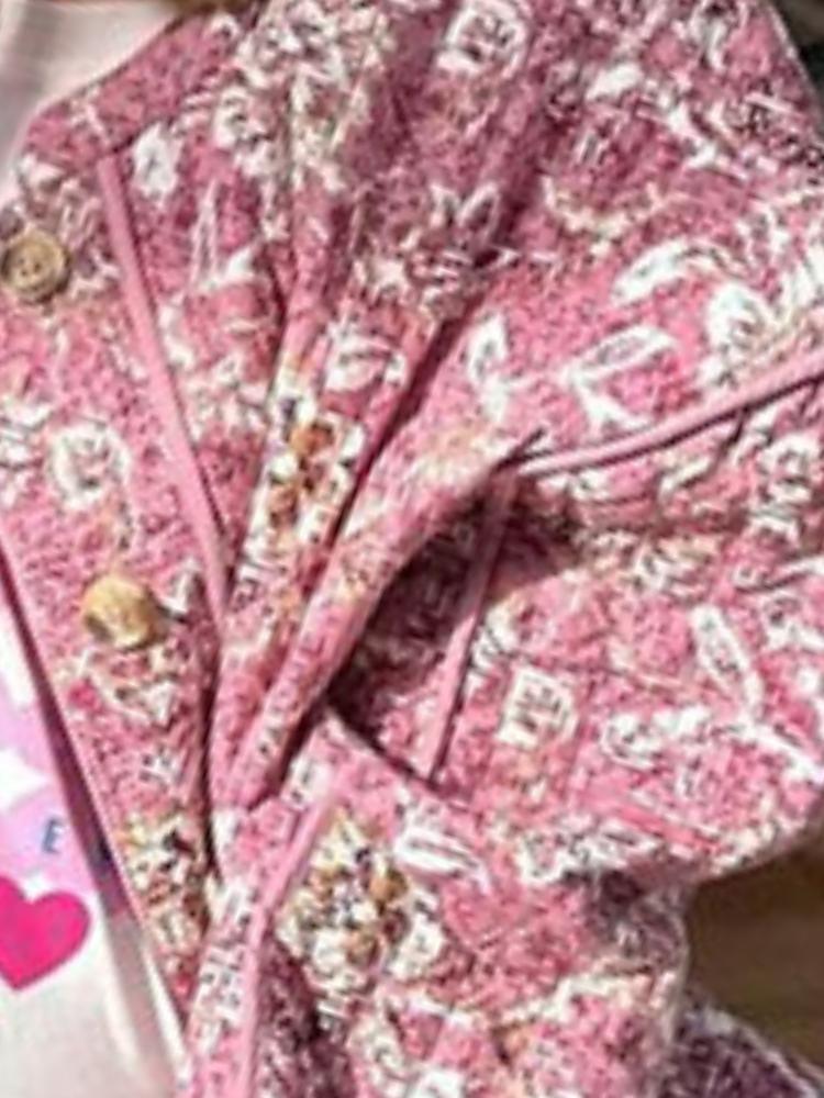 Fall Winter Fashion Female Casual Outerwear Vintage Korean Long Sleeve Jacket Floral Print Thickened Cotton Coat Quilted Stand Collar Loose