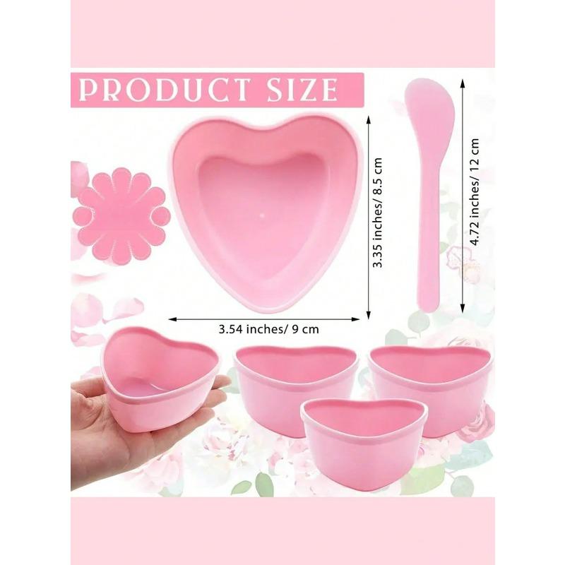 1pcs Pink Heart Shaped Facial Mask Mixing Bowl Set, Facial Mask Bowl with Mixing Stick Plastic DIY Skin Care Mixing Tool Set, Women's Spa Beauty Tool