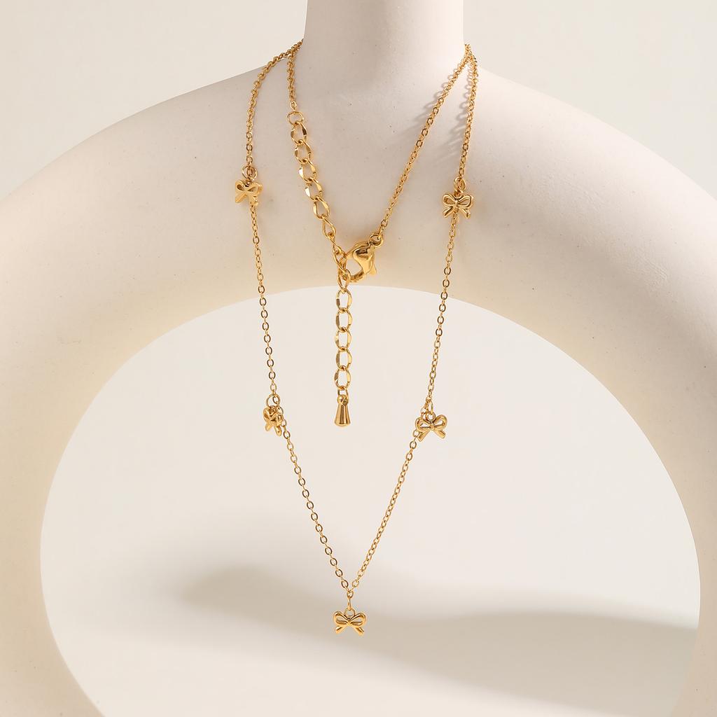 Minimalist Bow Necklaces for Women,Stainless Steel Gold Color Rolo Chain Necklace,Fashion Waterproof Jewelry Gift