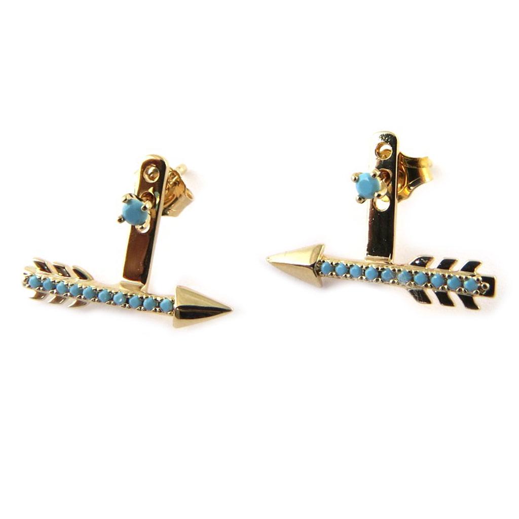 Les Trésors De Lily [N6248] - Gold Plated 'Navajos' Turquoise Gold Earlobes (Cupid's Arrows)