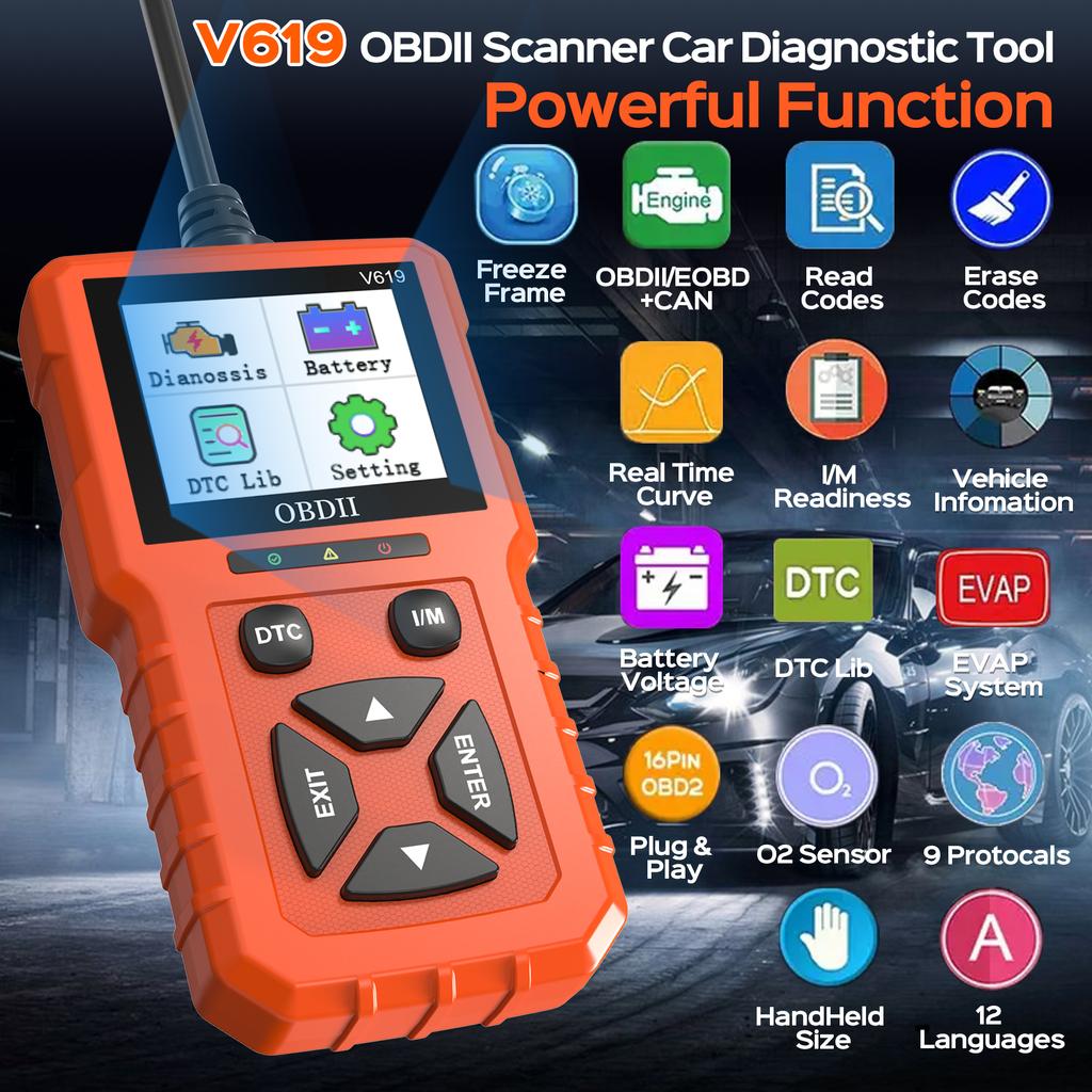 Instrument de diagnosticare scaner OBD2, cititor de coduri de verificare a motorului cu resetare, cititoare de coduri auto și instrumente de scanare pentru toate vehiculele OBDII/EOBD
