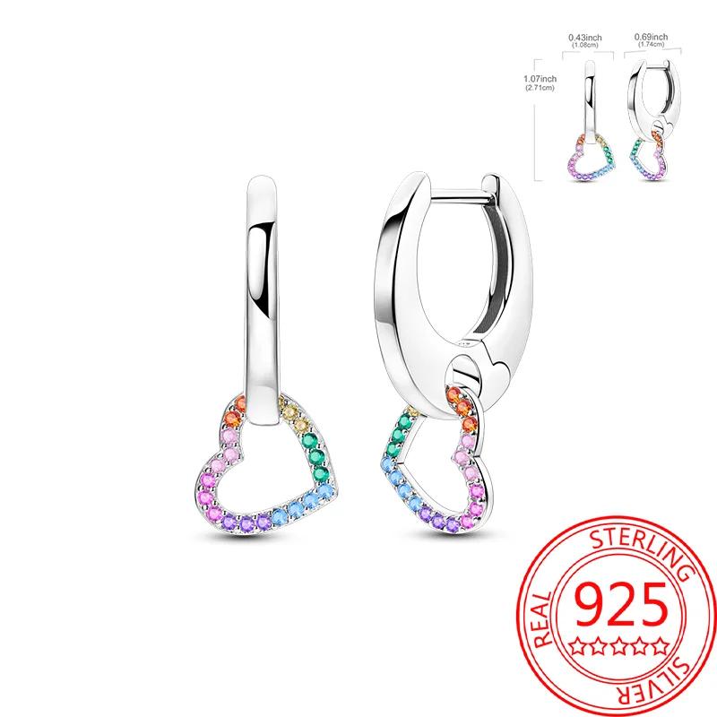 S925 Silver Colorful Sparking Zircon Heart Shape Dopamine Hoop Earrings Flowers Earrings Jewelry for Women Girl Fine Gifts