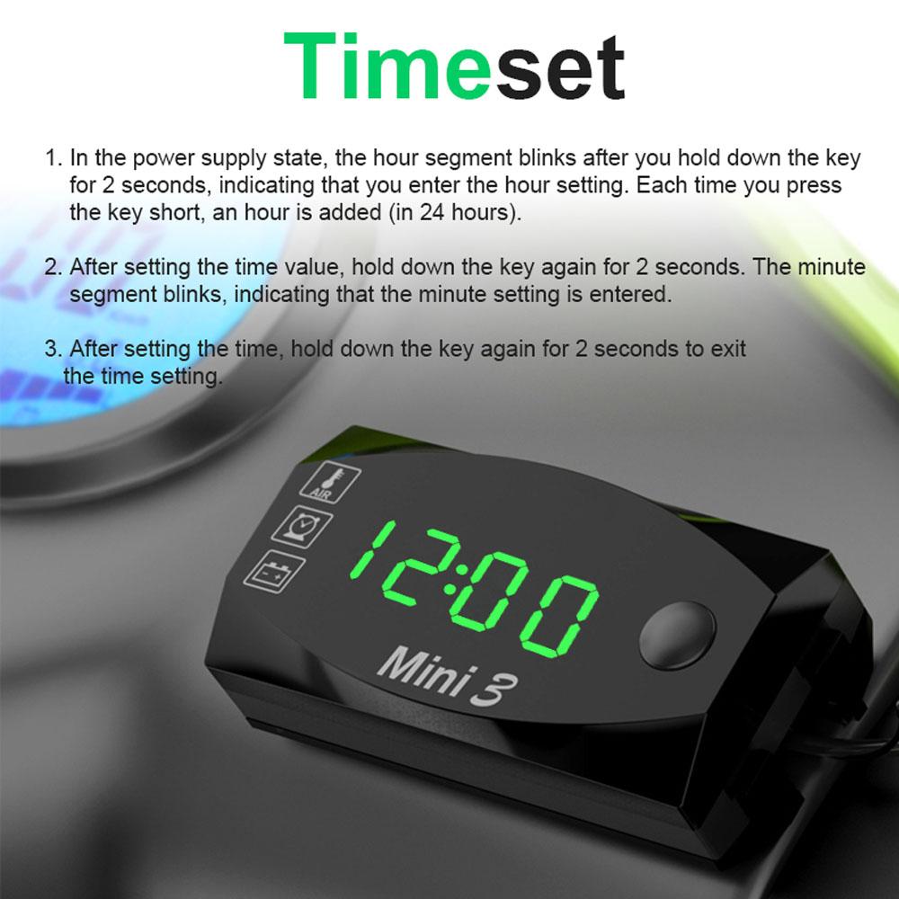 Motorcycle 3 In 1 Voltage/Time/Temperature Electronic Meter LED Display Motorcycle Modification Waterproof Digital Display Meter