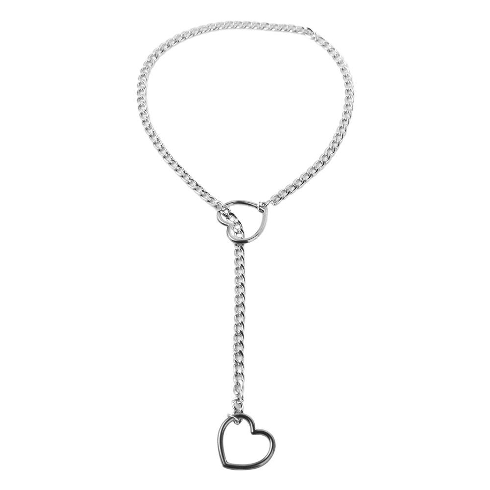 Long Heart-shaped Necklace Adjustable O-ring Clavicle Chain Fashion Cuban Link Necklace  Party Wear