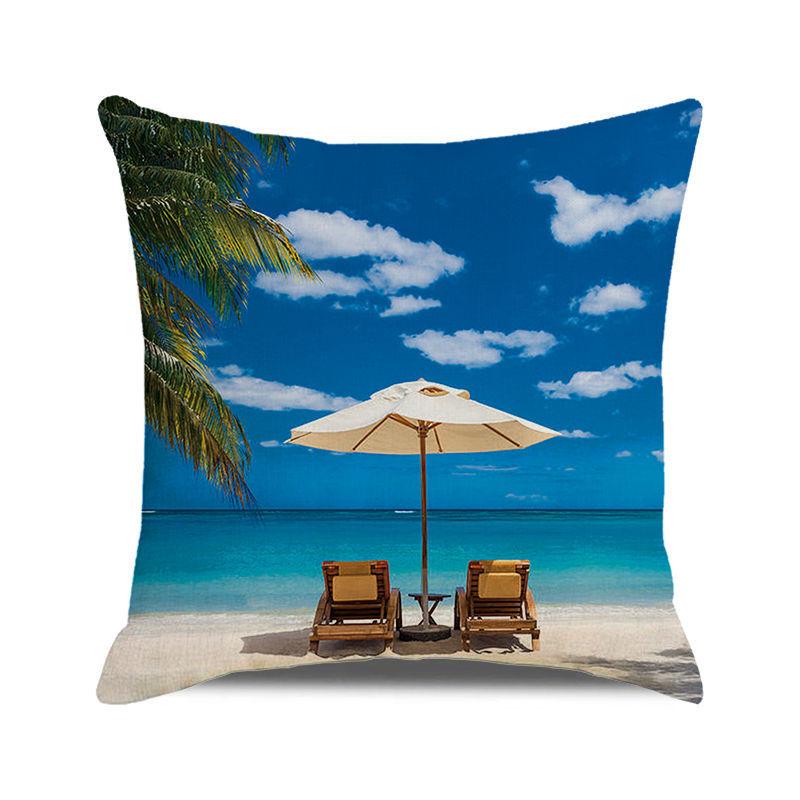 Watercolor Summer Beach Digital Printing Short Plush Pillow Covers for Car Sofa Office Cushion Cover Home Goods 60x60cm