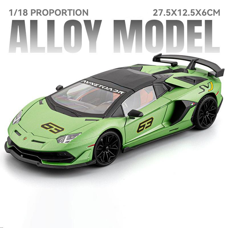 Scale 1:18 SVJ63 V12 Sport Car Model Toy Metal Diecast Music Light Shock Absorption Models Wheel Steering Supercar Gifts for Boy