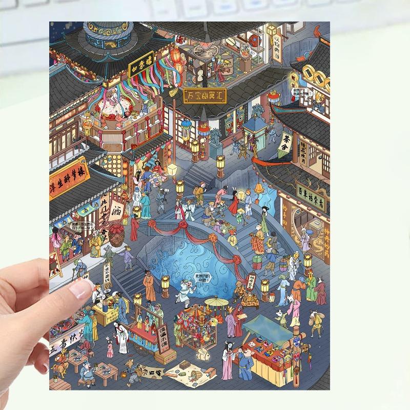 Retro Chang an Fairy Market Scene Sticker - Miniature Ancient Landscape Sticker - PET Stress Relief Sticker Chang'an Demon Market