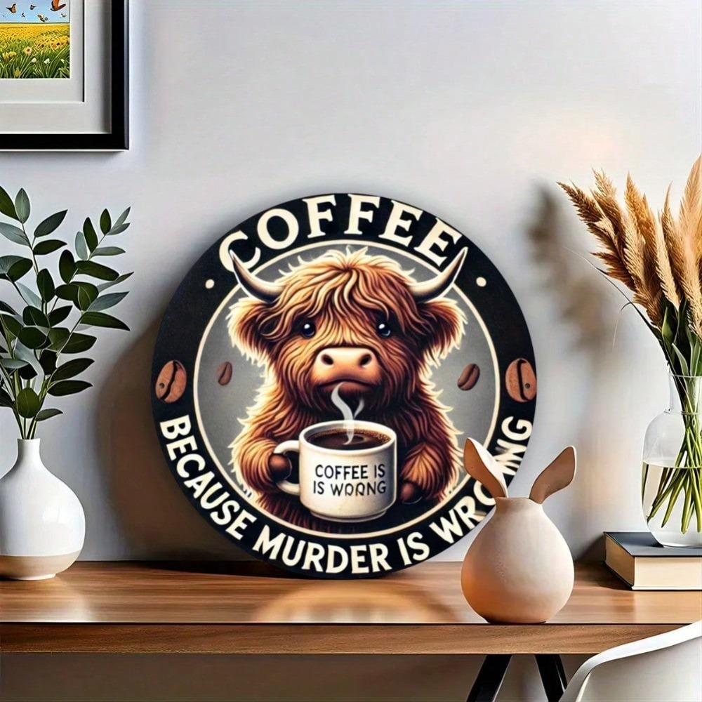 Vintage Iron Wall Art Metal Tin Sign Highland Cow Coffee Decor