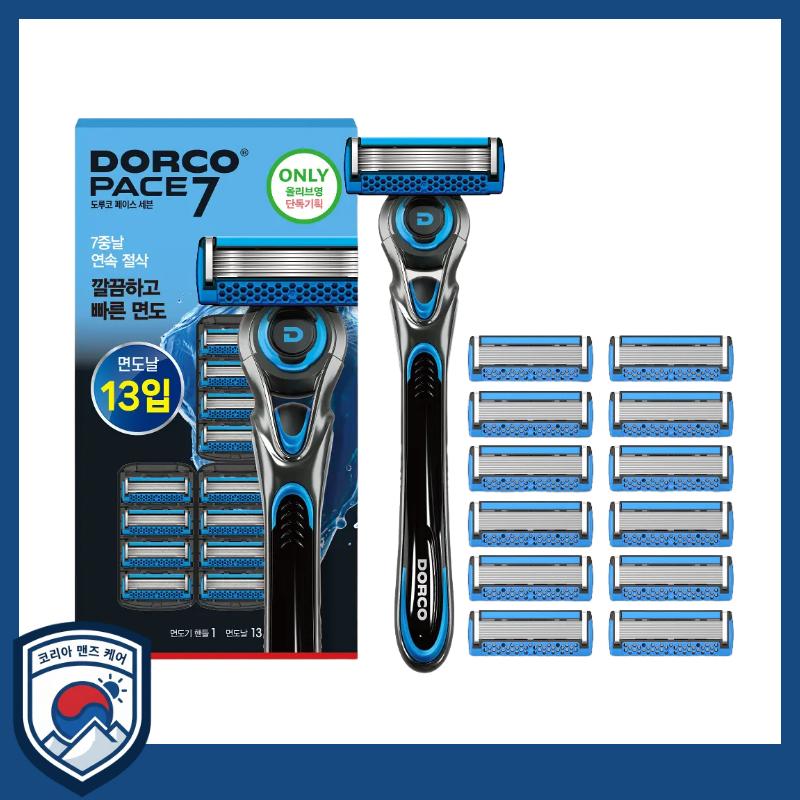 

[DORCO] PACE7 Razor Set (Handle + 13 Replacement Cartridges) - Professional 7-Blade Ultimate Precision Shaving & Comfort Recharge Therapy