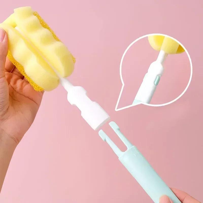3pcs/lot Bottle Brush Sponge Rotation Baby Pacifier Cup Nipple Cleaning Brushes Set Handheld Soft Head Goupillon De Nettoyage