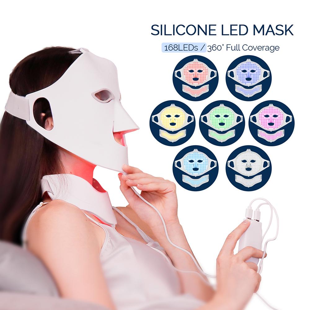 Foreverlily Face Neck Silicone LED Mask 7 Colors LED Light Photon Red Light Therapy 3D Flexible Facial Mask Anti-Ance Skin Care